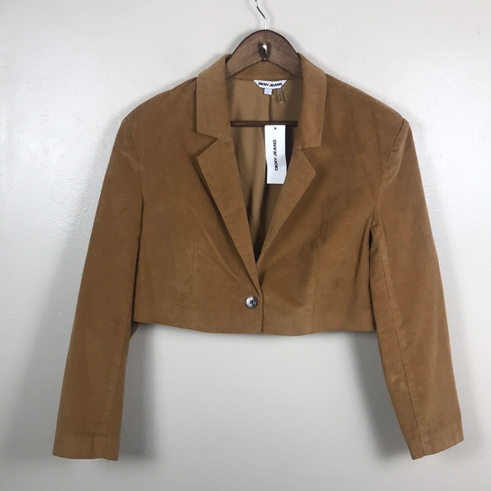 DKNY Jeans Women's Small Blazer Truffle Brown Cropped Corduroy Single Button